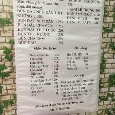 Thực đơn- Bún Xóm Chợ - Bún Đậu, Bún Thịt Nướng & Ăn Vặt