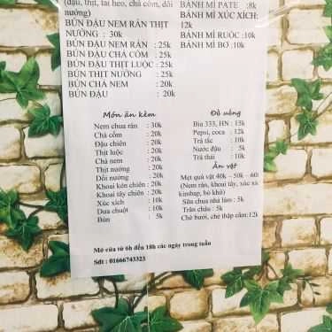 Thực đơn- Bún Xóm Chợ - Bún Đậu, Bún Thịt Nướng & Ăn Vặt