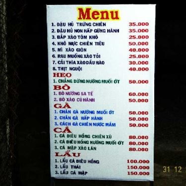 Thực đơn- Quán Ăn Cá Mập Quán