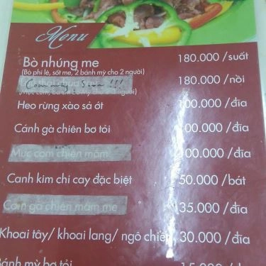 Thực đơn- Quán Ăn Cà Te Quán - Bò Nhúng Me