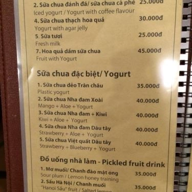 Thực đơn- Quán Ăn Cafe Văn Miếu - Nguyễn Khuyến