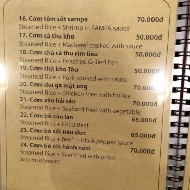Thực đơn- Quán Ăn Cafe Văn Miếu - Nguyễn Khuyến