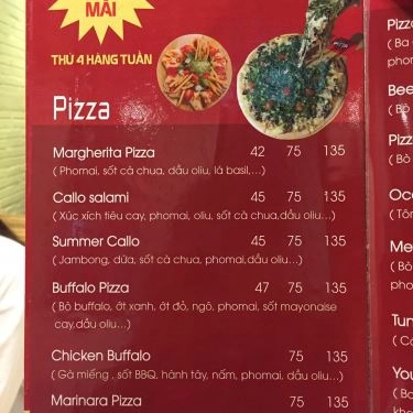 Thực đơn- Quán Ăn Callo Pizza