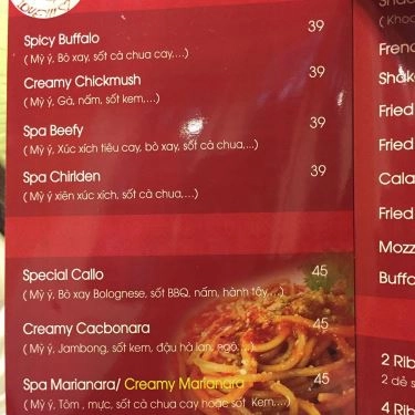 Thực đơn- Quán Ăn Callo Pizza