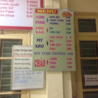 Thực đơn- Quán Ăn Căng Tin Đại Học Khoa Học Tự Nhiên