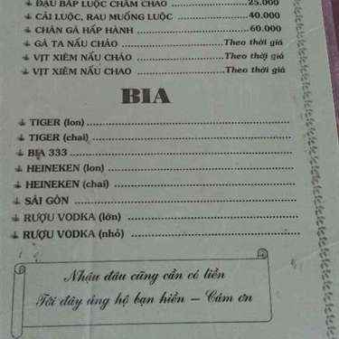Thực đơn- Quán Ăn Cánh Đồng Sen - Câu Cá Giải Trí