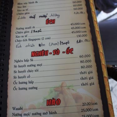 Thực đơn- Quán Ăn Câu Cá Giải Trí Làng Ta - Đường Số 11