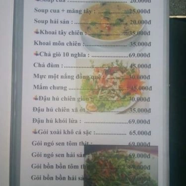 Thực đơn- Quán Ăn Câu Cá Giải Trí Mười Nghĩa - Mai Chí Thọ