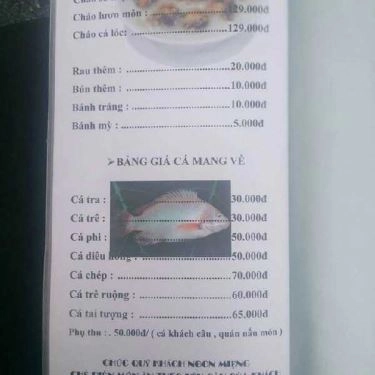 Thực đơn- Quán Ăn Câu Cá Giải Trí Mười Nghĩa - Mai Chí Thọ