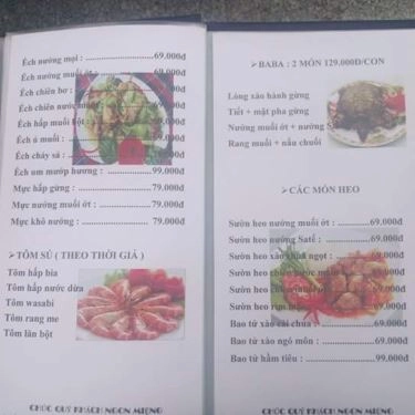 Thực đơn- Quán Ăn Câu Cá Giải Trí Mười Nghĩa - Mai Chí Thọ