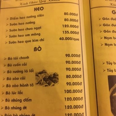Thực đơn- Quán Ăn Cây Dừa II - Đặc Sản Vùng Miền