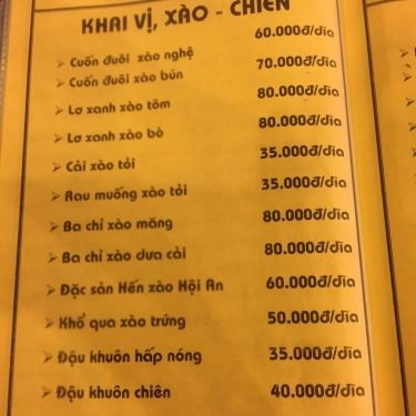Thực đơn- Quán Ăn Cây Dừa II - Đặc Sản Vùng Miền