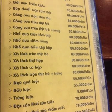 Thực đơn- Quán Ăn Cây Dừa II - Đặc Sản Vùng Miền