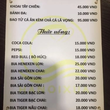 Thực đơn- Quán Ăn Chả Cá Hà Nội Xưa