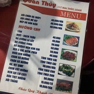 Thực đơn- Quán Ăn Quán Thủy - Các Món Nướng
