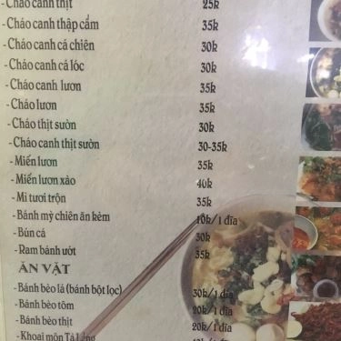Thực đơn- Quán Ăn Cháo Canh Bát Bảo