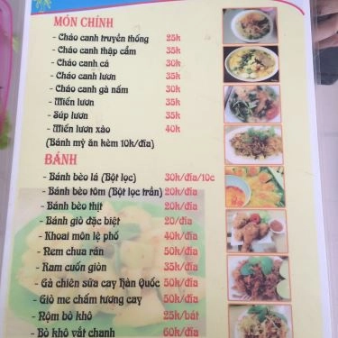 Thực đơn- Quán Ăn Cháo Canh Bát Bảo