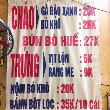 Thực đơn- Quán Ăn Cháo Đậu Xanh Bạch Mai