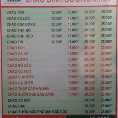 Thực đơn- Quán Ăn Cháo Dinh Dưỡng Mina - Đoàn Văn Bơ