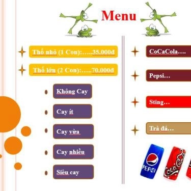 Thực đơn- Quán Ăn Cháo Ếch Cay Cay - Kỳ Đồng