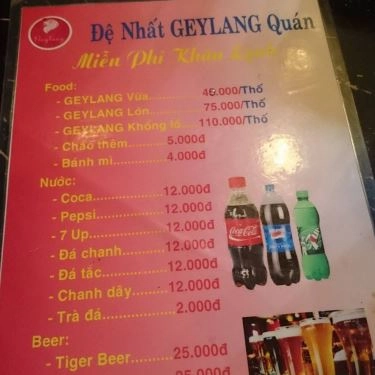 Thực đơn- Quán Ăn Cháo Ếch Geylang