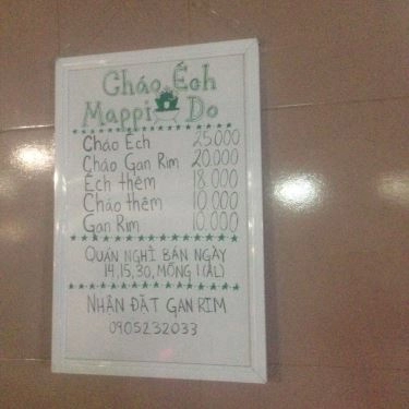 Thực đơn- Quán Ăn MappiDo - Cháo Ếch & Cháo Gan Rim