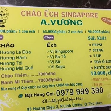 Thực đơn- Quán Ăn Cháo Ếch Singapore A.Vương