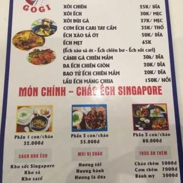Thực đơn- Quán Ăn Cháo Ếch Singapore Gogi