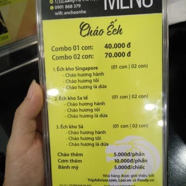 Thực đơn- Quán Ăn Cháo Ếch Singapore - Láng Hạ