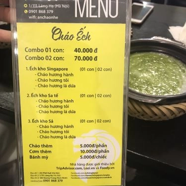 Thực đơn- Quán Ăn Cháo Ếch Singapore - Láng Hạ