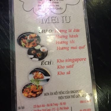 Thực đơn- Quán Ăn Cháo Ếch Singapore Sentosa - Bạch Mai