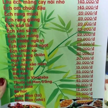 Thực đơn- Quán Ăn Cháo Ếch Singapore - Tô Hiệu