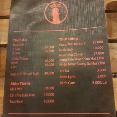 Thực đơn- Quán Ăn Cháo Ếch Singapore Merlion - Song Hành