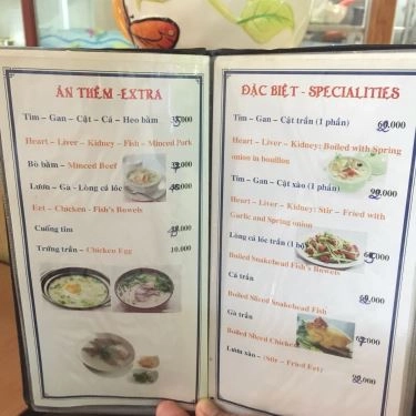 Thực đơn- Quán Ăn Cháo Ngọc Bích
