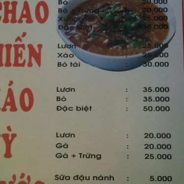 Thực đơn- Quán Ăn Cháo Phú Lộc Tài
