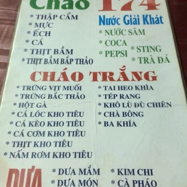 Thực đơn- Quán Ăn Cháo 174 - Nguyễn Tri Phương