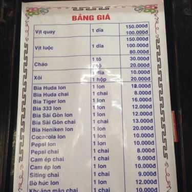 Thực đơn- Quán Ăn Cháo Vịt Thuận