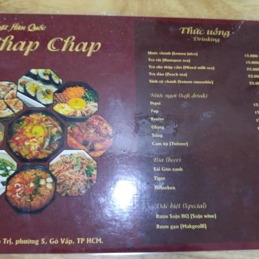 Thực đơn- Chap Chap - Quán Ăn Hàn Quốc