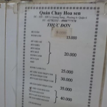 Thực đơn- Quán Ăn Chay Hoa Sen