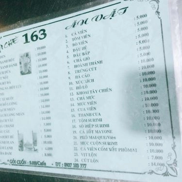 Thực đơn- Quán Ăn Chè 163 - Tô Hiến Thành