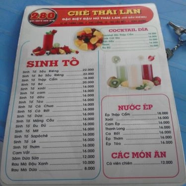 Thực đơn- Quán Ăn Chè 280