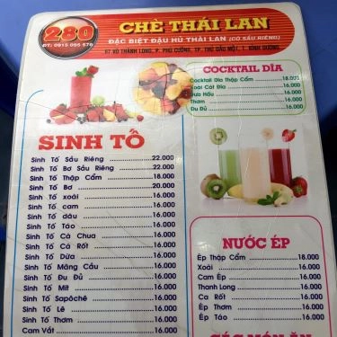 Thực đơn- Quán Ăn Chè 280