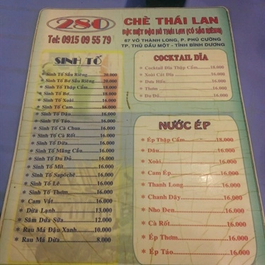 Thực đơn- Quán Ăn Chè 280