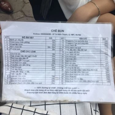 Thực đơn- Quán Ăn Chè Bun - Tô Hiến Thành