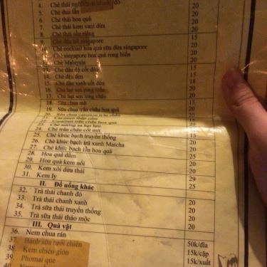 Thực đơn- Quán Ăn Chè Bun - Tô Hiến Thành