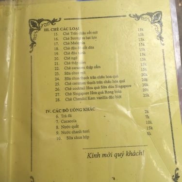 Thực đơn- Quán Ăn Chè Bun - ĐH Hà Nội