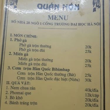 Thực đơn- Quán Ăn Chè Bun - ĐH Hà Nội
