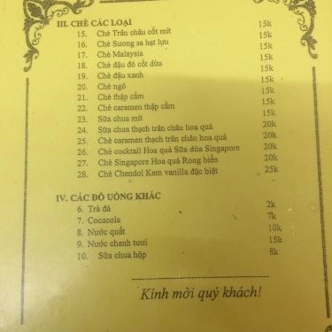 Thực đơn- Quán Ăn Chè Bun - ĐH Hà Nội