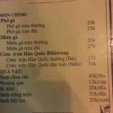 Thực đơn- Quán Ăn Chè Bun - ĐH Hà Nội