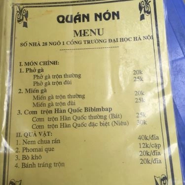 Thực đơn- Quán Ăn Chè Bun - ĐH Hà Nội